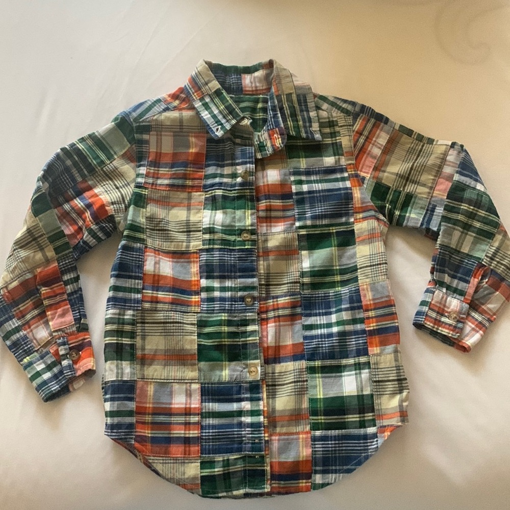 Kelly’s Kids madras plaid button-down long sleeve shirt